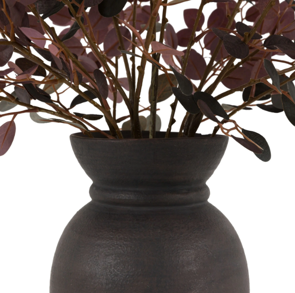 Burgundy Faux Eucalyptus Arrangement in Black Ceramic Vase