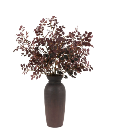 Burgundy Faux Eucalyptus Arrangement in Black Ceramic Vase
