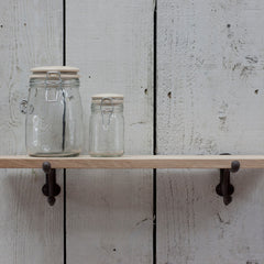 OAK SHELF WITH CAST IRON BRACKETS