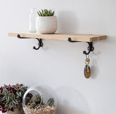 OAK SHELF WITH CAST IRON BRACKETS