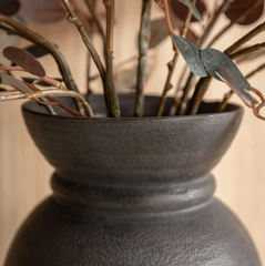Burgundy Faux Eucalyptus Arrangement in Black Ceramic Vase