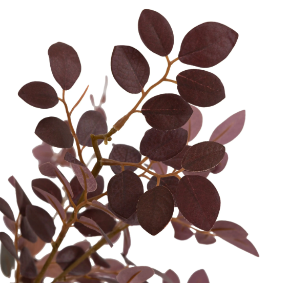 Burgundy Faux Eucalyptus Arrangement in Black Ceramic Vase