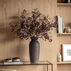 Burgundy Faux Eucalyptus Arrangement in Black Ceramic Vase
